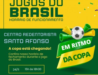 Copa do Mundo 2022: Confira os horários de expediente do Centro Redentorista no primeiro jogo do Brasil, pela primeira fase nesta quinta (24)
