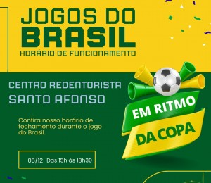Copa do Mundo 2022: Confira o horário de expediente do Centro Redentorista nesta segunda (05/12)